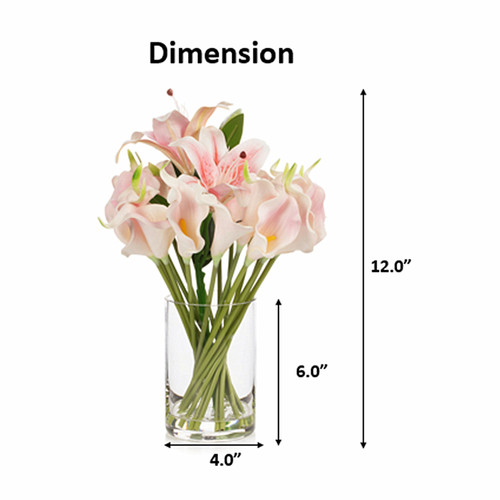 Artificial Real Touch Lily Flower Arrangement in Clear Glass Vase with Faux Water