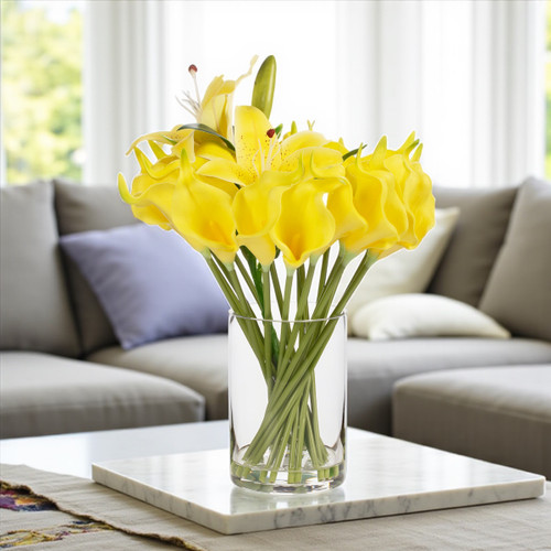 Artificial Real Touch Lily Flower Arrangement in Clear Glass Vase with Faux Water