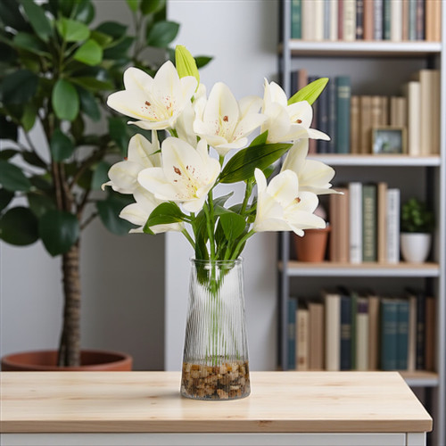 Real Touch Tiger Lily Flower Arrangement in Clear Glass Vase with Faux Water