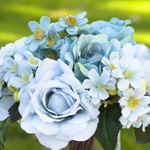 Mixed Artificial Rose Flower Arrangement in Clear Glass Vase (New) — Available in 2 Colors