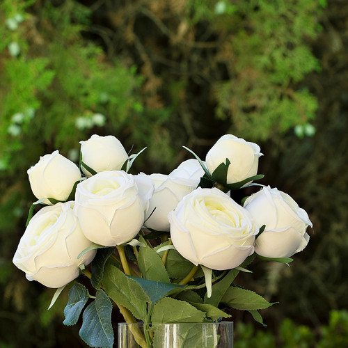 13" Artificial Silk Rose Flowers in Glass Vase with Faux Water (New) — Available in 6 Colors