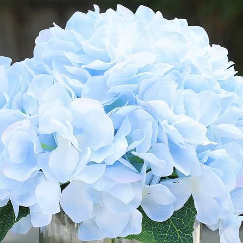 Large Artificial Hydrangea Flowers Arrangement in Clear Glass Vase (New) — Available in 5 Colors