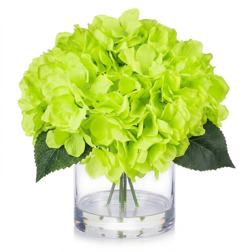Large Artificial Hydrangea Flowers Arrangement in Clear Glass Vase (New) — Available in 5 Colors