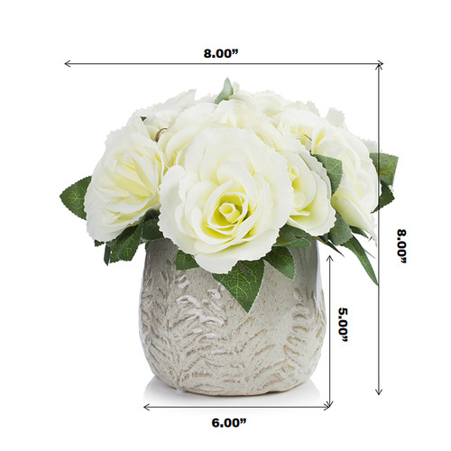 Artificial Velvet Rose Flower in Ceramic Pot (New) — Available in 4 Colors