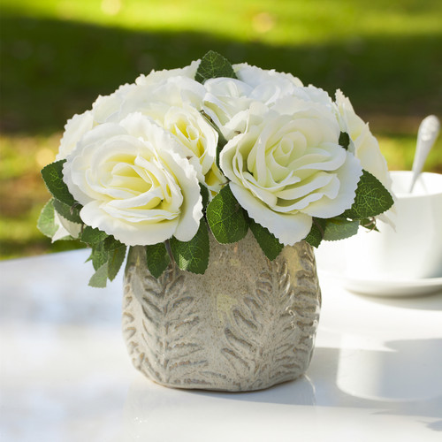 Artificial Velvet Rose Flower in Ceramic Pot (New) — Available in 4 Colors