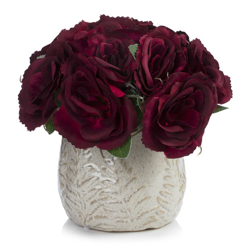 Artificial Velvet Rose Flower in Ceramic Pot (New) — Available in 4 Colors