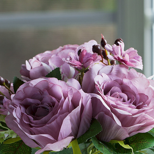 Artificial Silk Rose Flower in Clear Glass Vase With Faux Water (New) — Available in 3 Colors