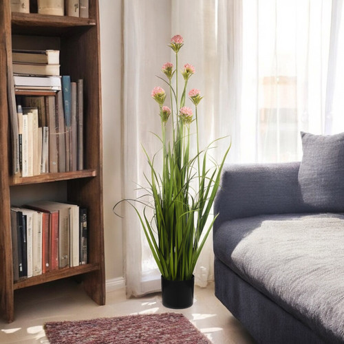 48" Artificial Grass with Lifelike Flowers in Pot (New) — Available in 3 Colors