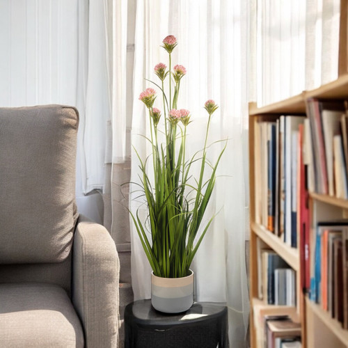 48" Artificial Grass with Lifelike Flowers in Pot (New) — Available in 3 Colors