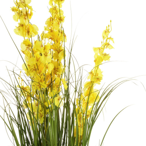 36" Mixed Artificial Grass and Orchid Flowers in Black Nursery Pot (New) — Available in 2 Colors