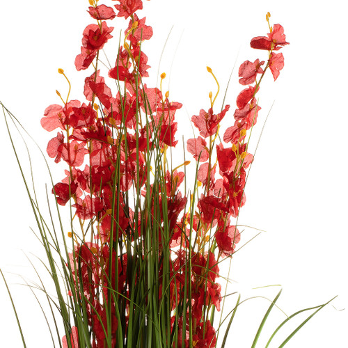 36" Mixed Artificial Grass and Orchid Flowers in Black Nursery Pot (New) — Available in 4 Colors