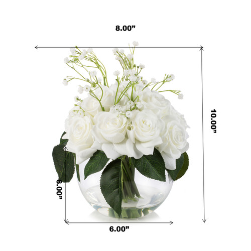 16 Pieces Mixed Artificial Rose and Baby Breath Flowers Arrangement in Clear Glass Vase with Faux Water (New) — Available in 5 Colors