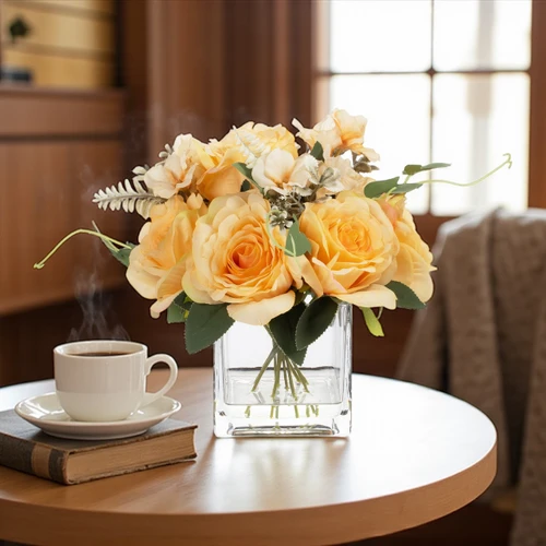 Artificial Rose Flower Arrangement in Glass Vase with Faux Water (New) — Available in 5 Colors