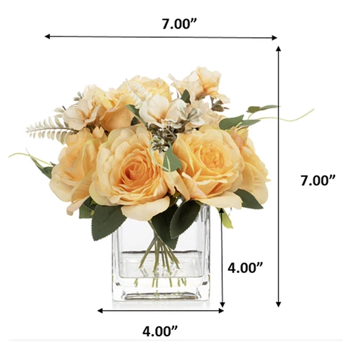 Artificial Rose Flower Arrangement in Glass Vase with Faux Water (New) — Available in 5 Colors