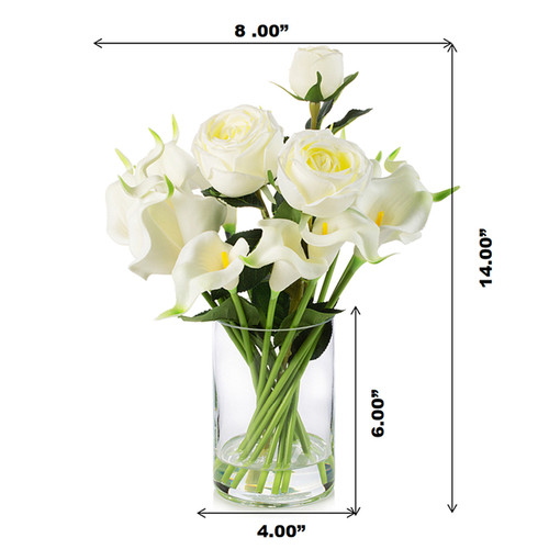 Mixed Artificial Real Touch Lily and Rose Flower Arrangement in Clear Glass Vase with Faux Water (New) — Available in 3 Colors