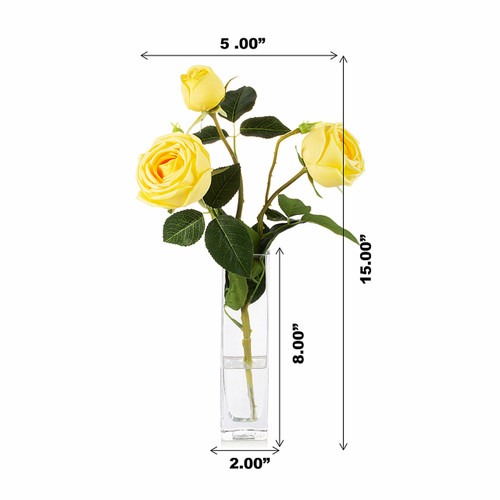 Artificial Silk Rose Flower in Clear Glass Vase (New) — Available in 6 Colors