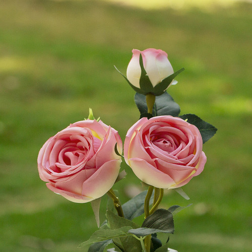 Artificial Silk Rose Flower in Clear Glass Vase (New) — Available in 6 Colors