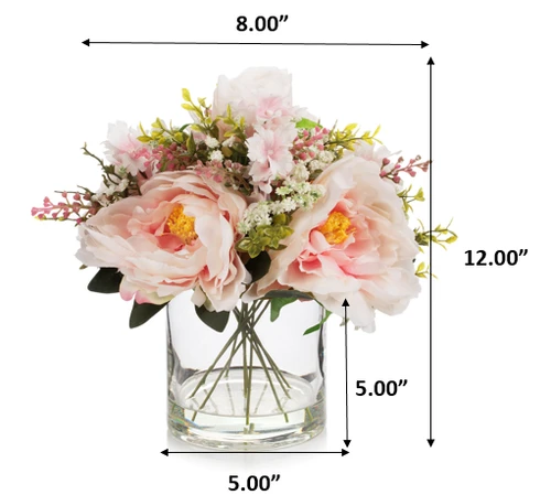 Artificial Peony Flower Arrangement in Glass Vase with Faux Water (New) — Available in 6 Colors