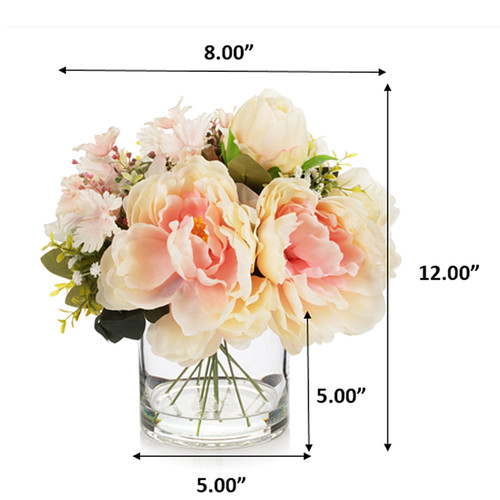 Artificial Peony Flower Arrangement in Glass Vase with Faux Water (New) — Available in 6 Colors