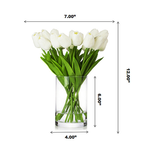 20 Pieces Artificial Real Touch Tulips Flower Arrangement in Glass Vase With Faux Water (New) — Available in 9 Colors