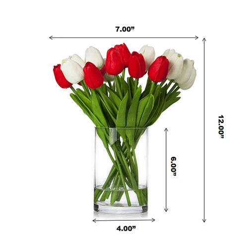 20 Pieces Artificial Real Touch Tulips Flower Arrangement in Glass Vase With Faux Water (New) — Available in 9 Colors