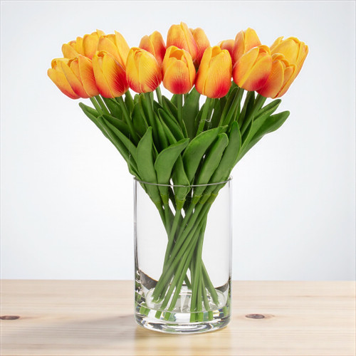 20 Pieces Artificial Real Touch Tulips Flower Arrangement in Glass Vase With Faux Water (New) — Available in 9 Colors