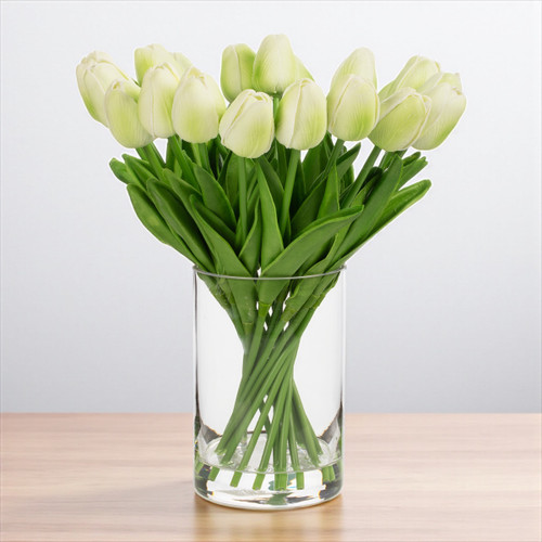 20 Pieces Artificial Real Touch Tulips Flower Arrangement in Glass Vase With Faux Water (New) — Available in 9 Colors