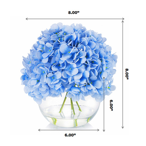 Silk Hydrangea Flower Arrangement in Clear Glass Vase With Faux Water (New) — Available in 2 Colors