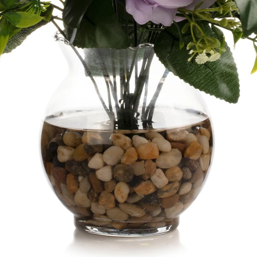 18 Heads Pink Silk Rose Flower in Clear Glass Vase With Faux Water and River Stone (New) — Available in 9 Colors