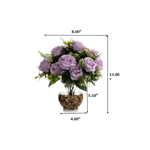 18 Heads Pink Silk Rose Flower in Clear Glass Vase With Faux Water and River Stone (New) — Available in 9 Colors