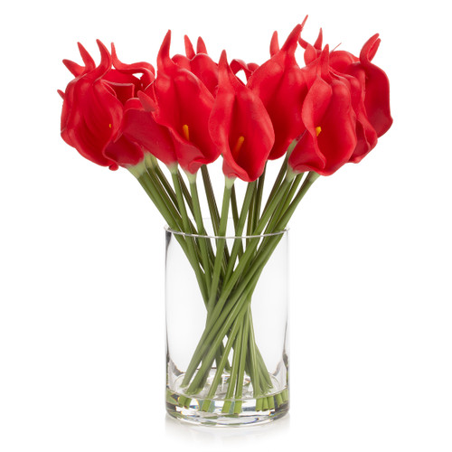 20 Pieces Artificial Real Touch Lilies Flower Arrangement in Glass Vase With Faux Water (New) — Available in 5 Colors