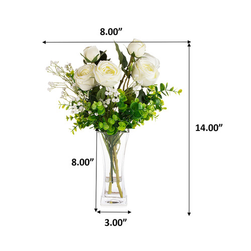 Mixed Rose Flower Arrangement in Clear Glass Vase with Acrylic Water (New) — Available in 3 Colors