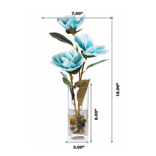 Artificial Real Touch Magnolia Flower Arrangement in Glass Vase With Faux Water and River Rock (New) — Available in 3 Colors