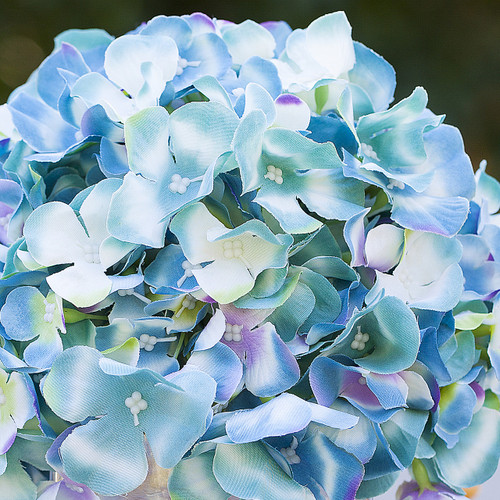 Artificial Silk Hydrangea Flower Arrangement in Cube Glass Vase With Faux Water (New) — Available in 5 Colors