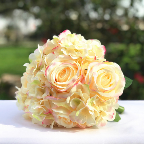 12" Mixed Artificial Silk Rose and Hydrangea Flower Bouquet Set of 2 (New) — Available in 5 Colors