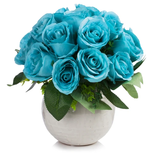18 Heads Artificial Silk Rose Flower Arrangement in Ceramic Pot (New) — Available in 4 Colors