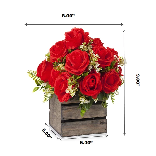 18 Heads Mixed Rose Flower Arrangement With Wood Planter (New) — Available in 4 Colors