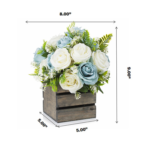 18 Heads Mixed Rose Flower Arrangement With Wood Planter (New) — Available in 4 Colors