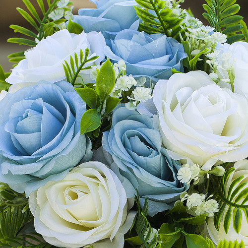18 Heads Mixed Rose Flower Arrangement With Wood Planter (New) — Available in 4 Colors