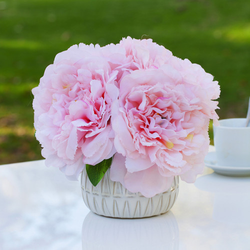 Artificial Silk Peony Flower  in Ceramic Pot (New) — Available in 2 Colors