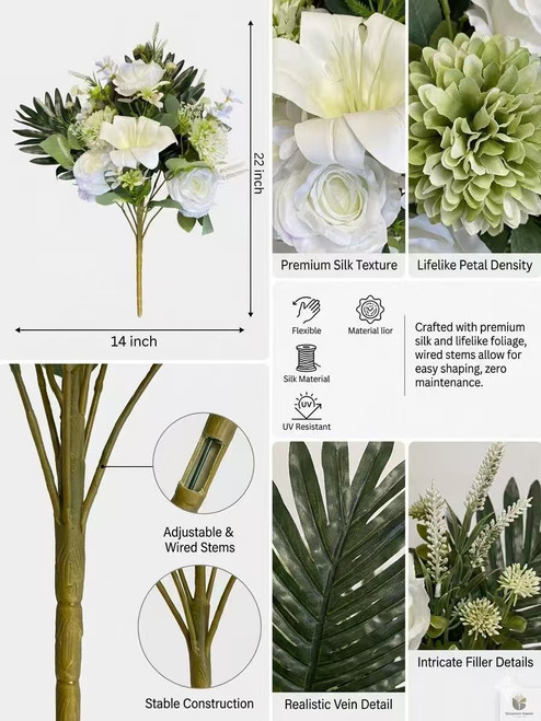 22" Mixed Artificial Rose and Lily Flower Bush — Available in 3 Colors