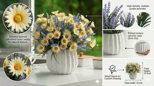 Artificial Daisy Flower in Ceramic Pot— Available in 3 Colors