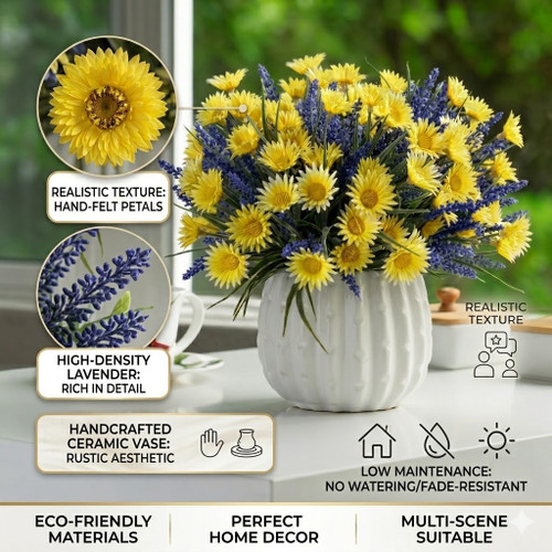 Artificial Daisy Flower in Ceramic Pot— Available in 3 Colors
