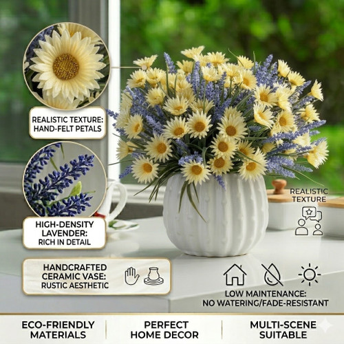 Artificial Daisy Flower in Ceramic Pot— Available in 3 Colors