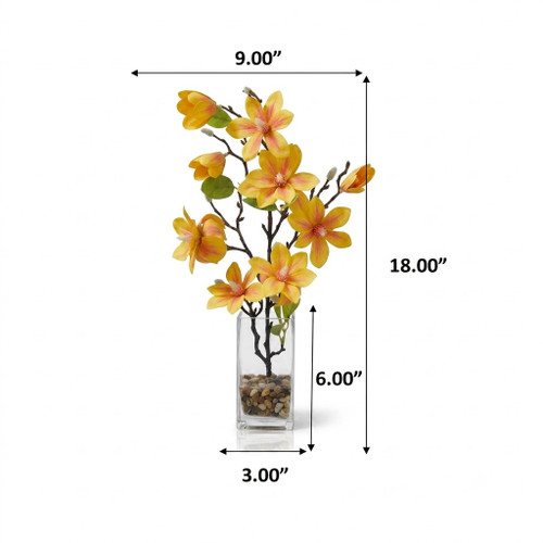 Real Touch Magnolia Flower Arrangement in Glass Vase with Faux Water and River Rock