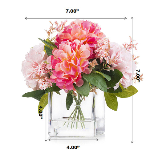 Artificial Silk Dahlia Flower Arrangement in Clear Glass Vase With Faux Water