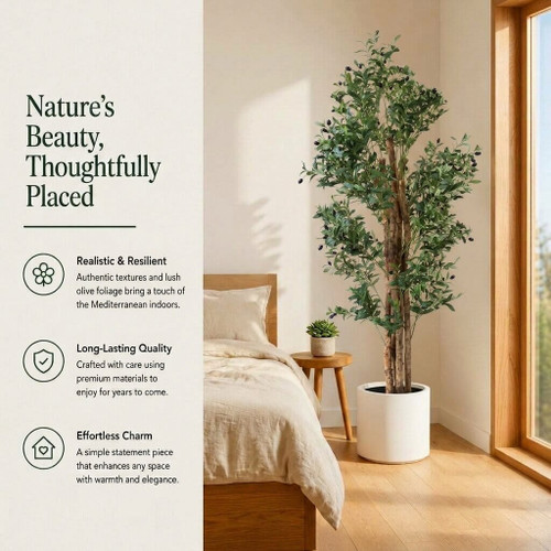 72" Artificial Olive Tree with Natural Wood Trunk