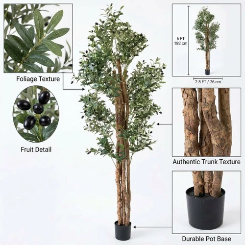 72" Artificial Olive Tree with Natural Wood Trunk