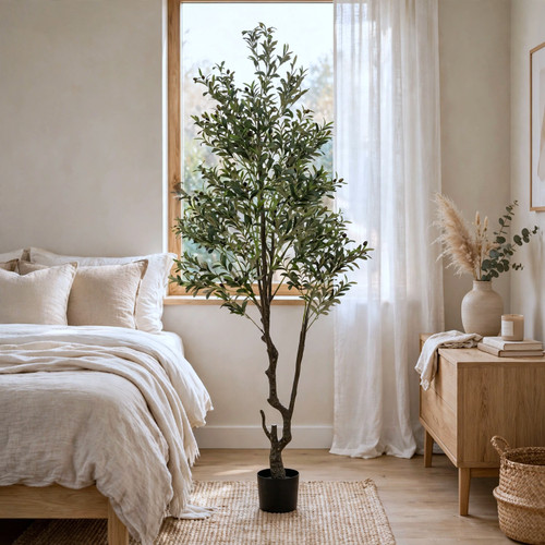 8 ft Artificial Olive Tree with Black Nursery Pot