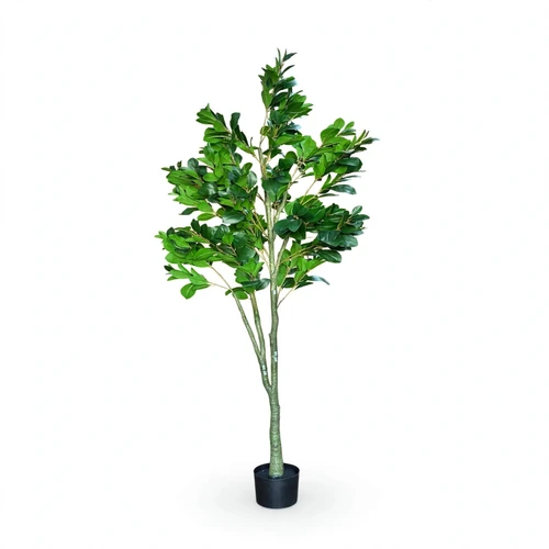 7 FT Artificial Bean Leaf Tree in Black Planter